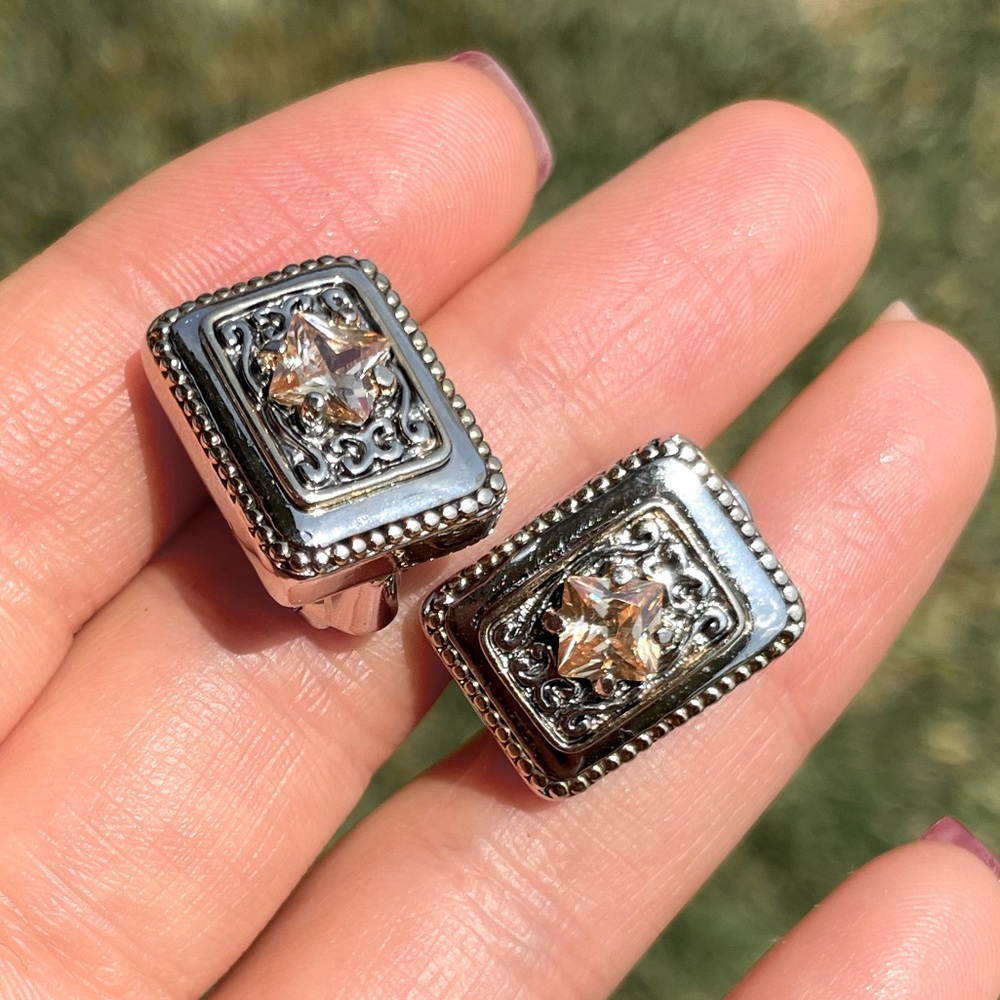 MX SILVER EARRINGS WITH BROWN ORANGE STONE, a little heavy